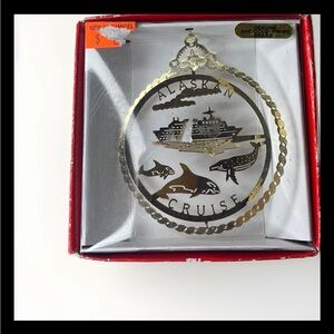 Vintage 1970's 24K plated over brass Christmas Ornament Alaska Cruise MIB #34